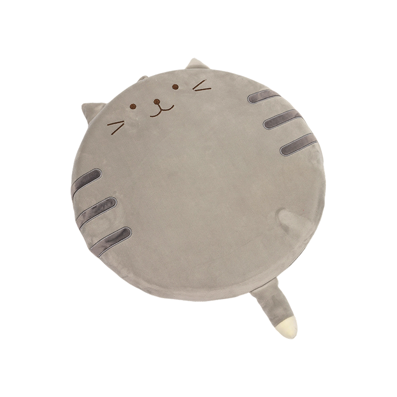Almofadas de pelúcia redondas cinza sorridentes para gatos Almofadas de pelúcia redondas cinza sorridentes para gatos