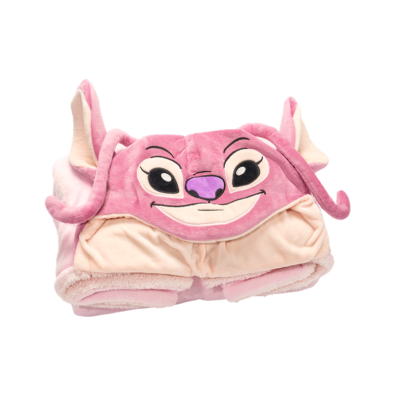 Cobertor de pelúcia com capuz de personagem de desenho animado rosa