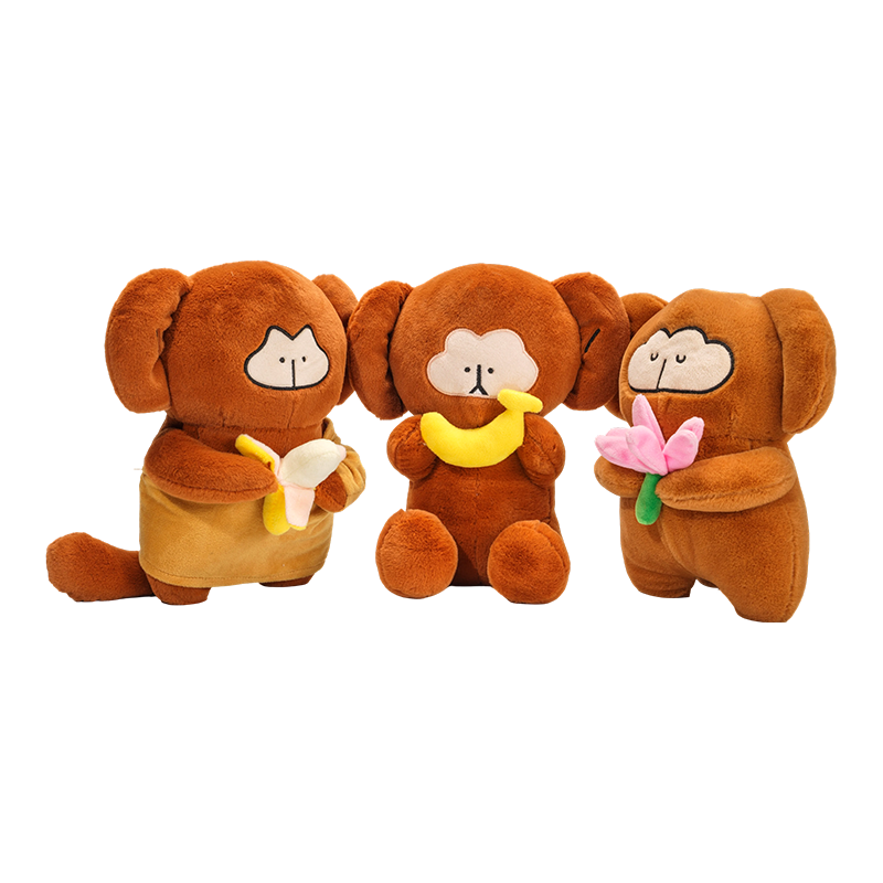 Adoráveis ​​macacos de pelúcia brinquedos de pelúcia com banana e flor