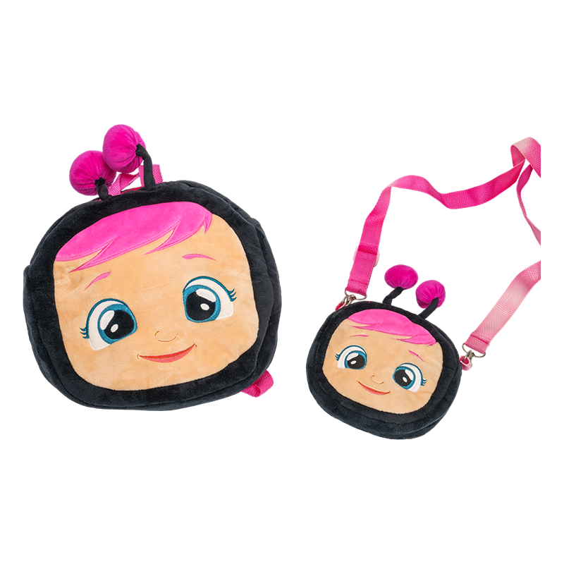 Linda mochila de pelúcia com cabeça felpuda