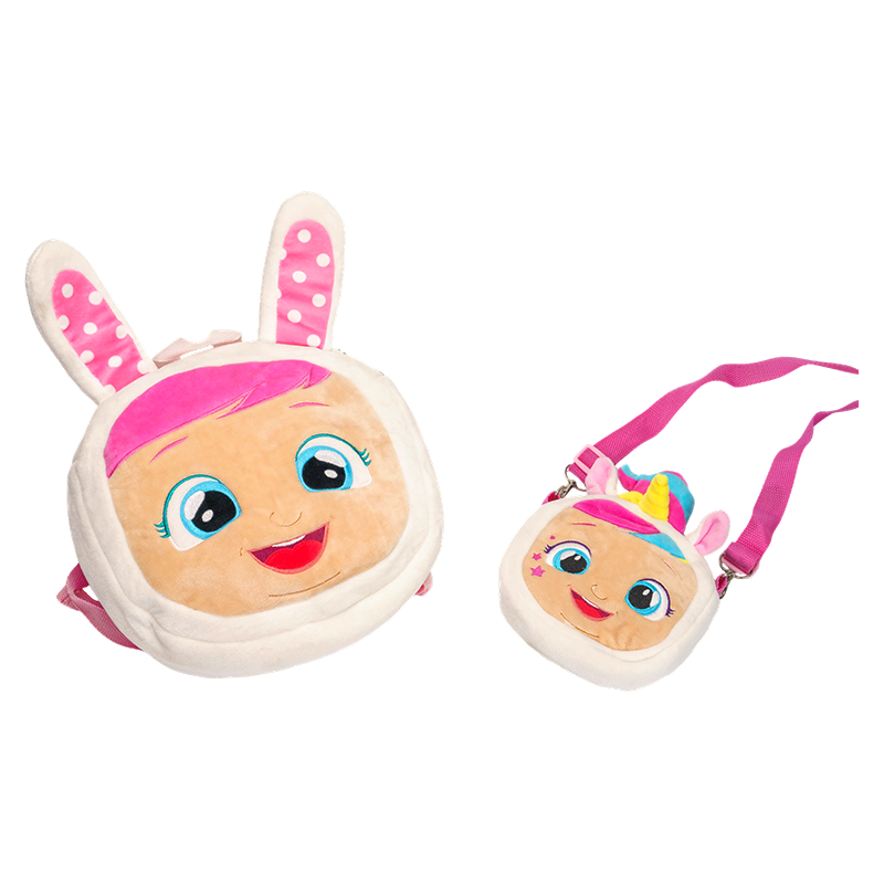 Mochila de pelúcia com orelha de coelho abraçável