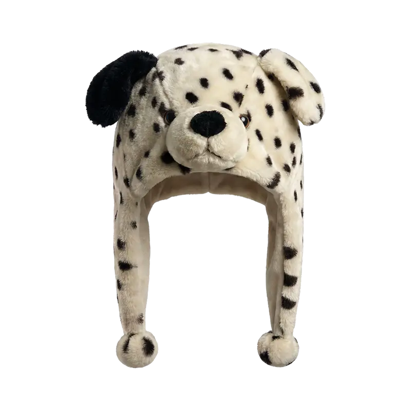 Chapéu de pelúcia para cachorro preto e branco