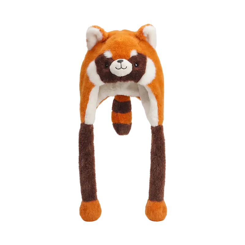 Chapéu de pelúcia panda marrom avermelhado