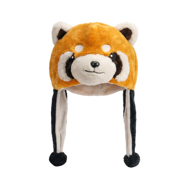 Chapéu de pelúcia panda vermelho de corpo marrom