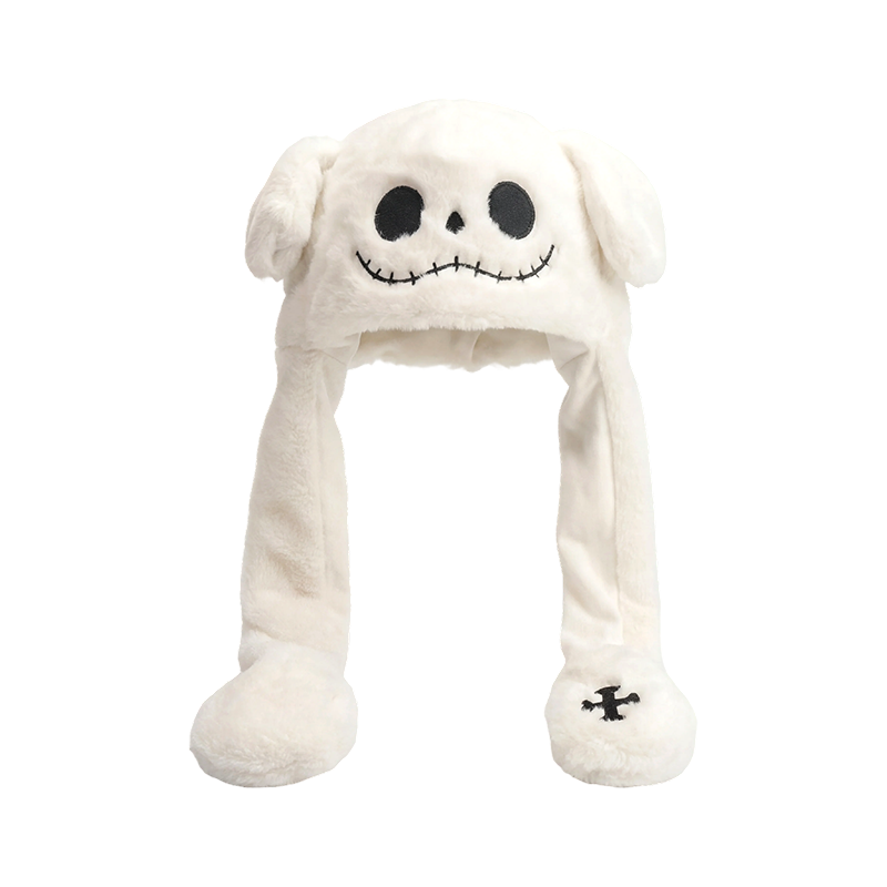 Chapéu de pelúcia com caveira branca assustador
