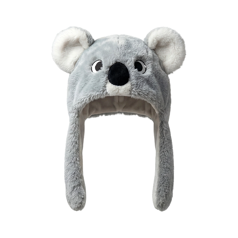 Chapéu de pelúcia cinza com orelha de coala