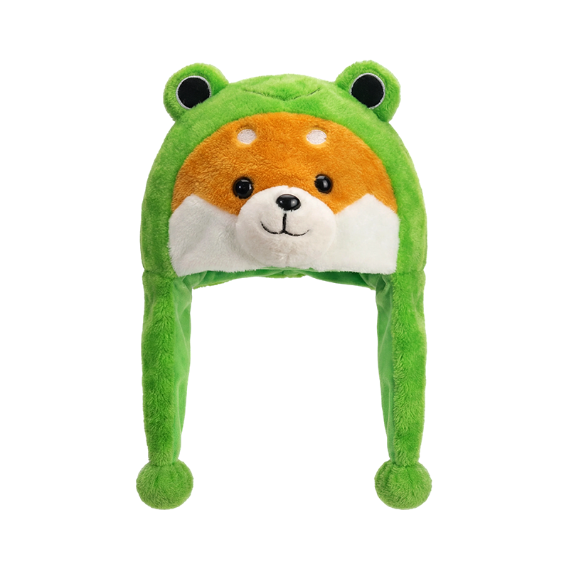 Chapéu de pelúcia com orelha de sapo verde