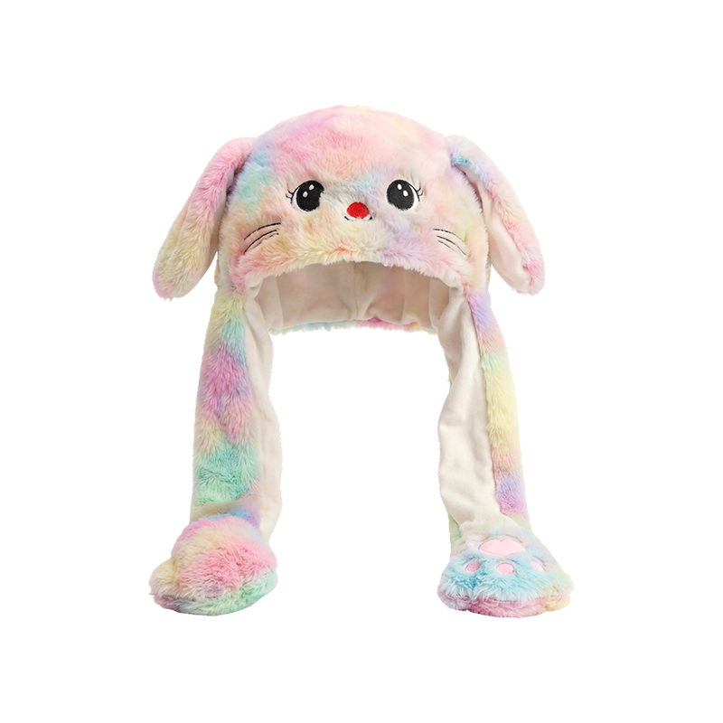 Chapéu de pelúcia coelhinho com orelhas móveis multicolor