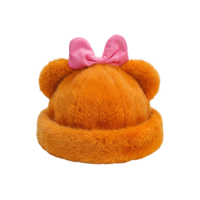 Chapéu de pelúcia com orelha de urso laranja