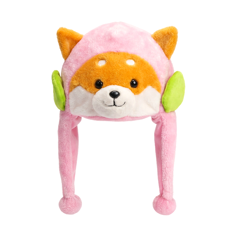 Chapéu de pelúcia shiba inu rosa adorável