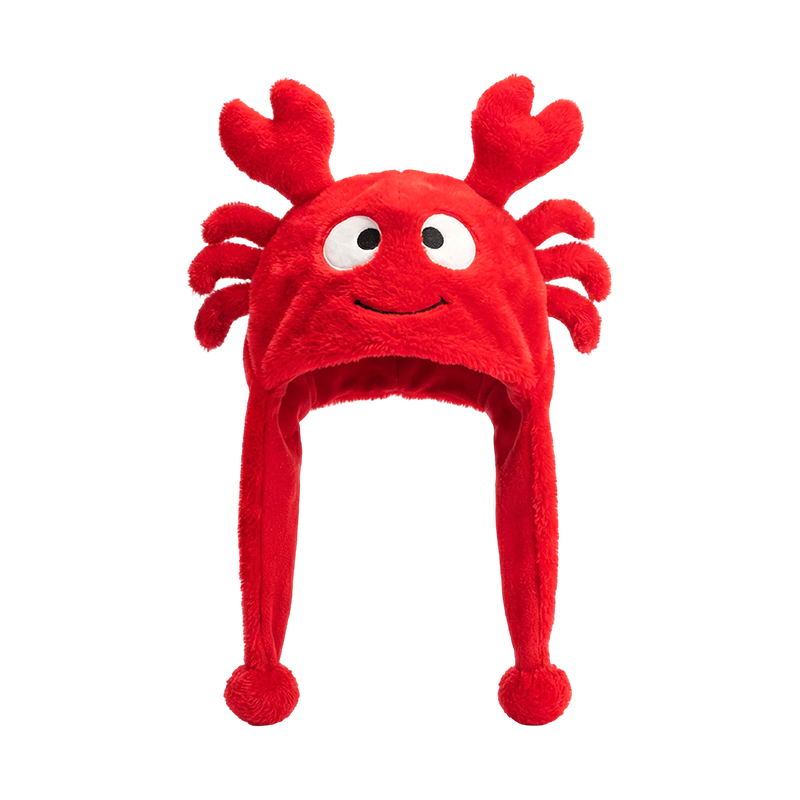 Chapéu de pelúcia em forma de caranguejo vermelho