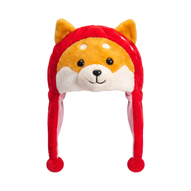 Chapéu de pelúcia estilo shiba escarlate