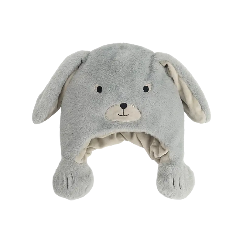 Chapéu de pelúcia coelhinho cinza macio